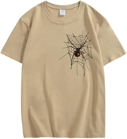 CORIRESHA Halloween Spider Web Camiseta Cuello Redondo Manga Corta Casual Adolescente Y2K Estética Ropa