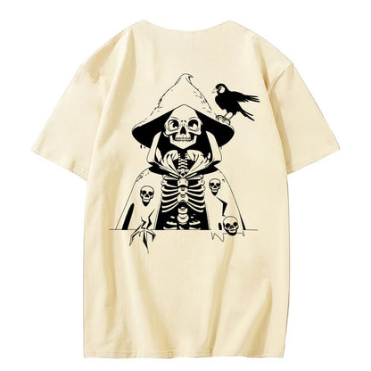 CORIRESHA Camiseta con estampado de calavera para adolescentes, cuello redondo, manga corta, informal, de algodón, disfraz de Halloween