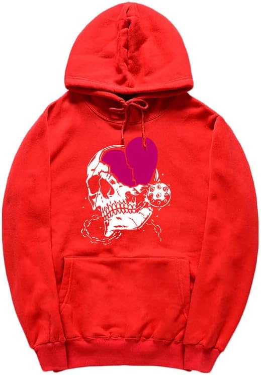 CORIRESHA - Sudadera con capucha para mujer, diseño de corazón, manga larga, con cordón, informal, básica, con diseño de calavera