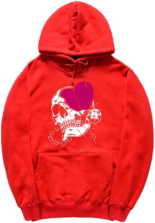 CORIRESHA Women's Cute Heart Hoodie Long Sleeve Drawstring Casual Basic Skull Sweatshirt