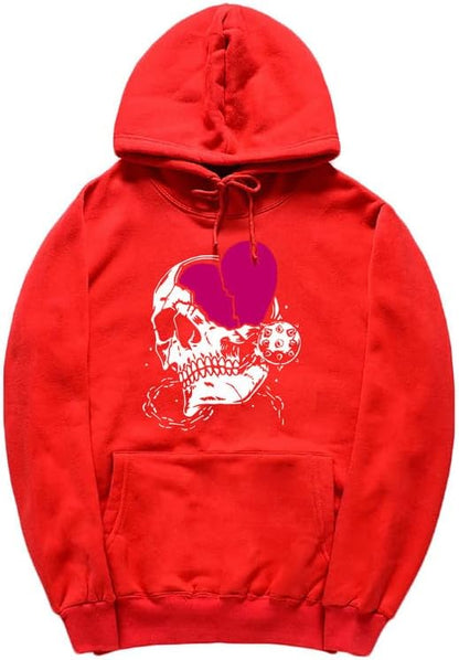 CORIRESHA Women's Cute Heart Hoodie Long Sleeve Drawstring Casual Basic Skull Sweatshirt