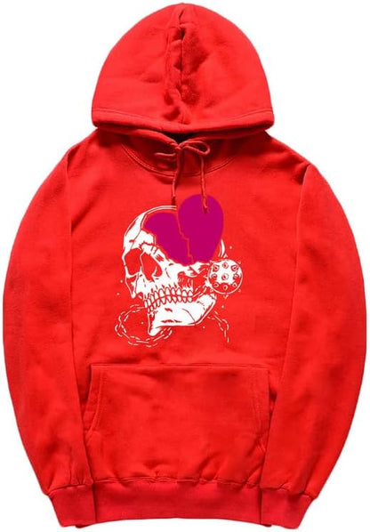 CORIRESHA - Sudadera con capucha para mujer, diseño de corazón, manga larga, con cordón, informal, básica, con diseño de calavera