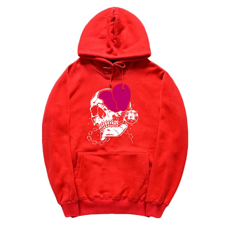 CORIRESHA - Sudadera con capucha para mujer, diseño de corazón, manga larga, con cordón, informal, básica, con diseño de calavera