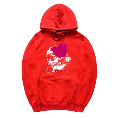CORIRESHA - Sudadera con capucha para mujer, diseño de corazón, manga larga, con cordón, informal, básica, con diseño de calavera
