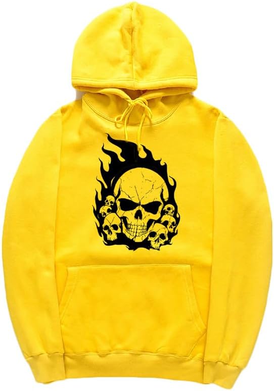 CORIRESHA Sudadera con capucha de calavera de Halloween para adolescentes, manga larga, con cordón, Y2K, estética, llama