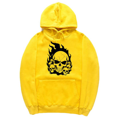 CORIRESHA Teen Halloween Skull Hoodie Long Sleeve Drawstring Y2K Aesthetic Flame Sweatshirt