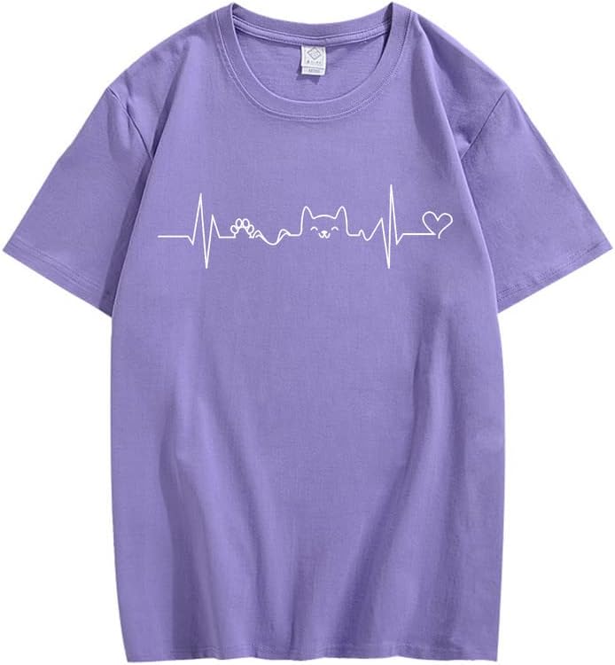 CORIRESHA Camisetas divertidas para amantes de los gatos con latido del corazón para adolescentes