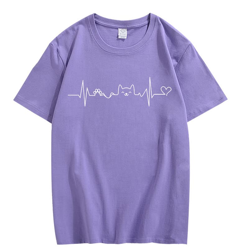CORIRESHA Camisetas divertidas para amantes de los gatos con latido del corazón para adolescentes