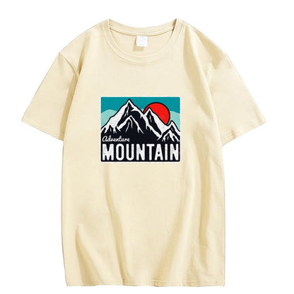 CORIRESHA Camiseta básica suelta de manga corta con cuello redondo y gráfico de montaña vintage para mujer