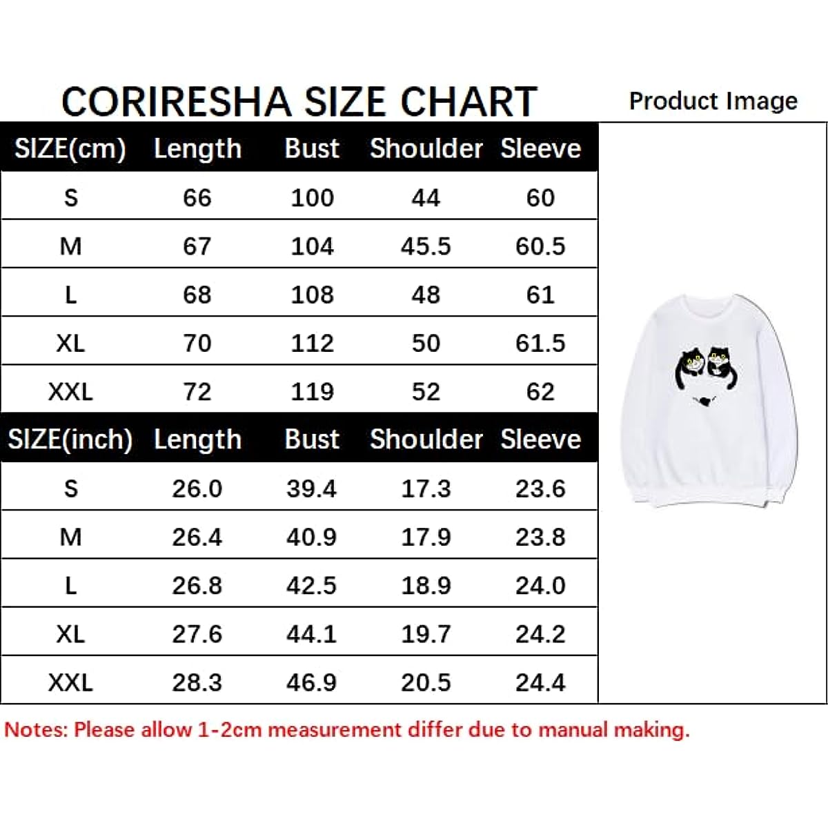 CORIRESHA Unisex Cute Cat Sweatshirts Crewneck Long Sleeves Casual Hearts Pullovers