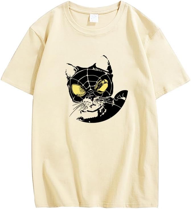 CORIRESHA Teen Cat Lovers Spider Web T-Shirt Crewneck Short Sleeves Casual Y2k Top