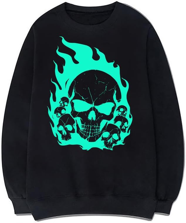 CORIRESHA Sudadera de Halloween estética Y2K de algodón de manga larga con llama de calavera adolescente