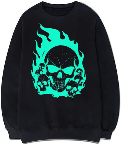 CORIRESHA Sudadera de Halloween estética Y2K de algodón de manga larga con llama de calavera adolescente