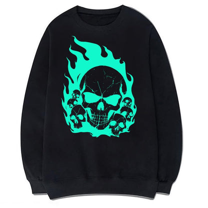 CORIRESHA Sudadera de Halloween estética Y2K de algodón de manga larga con llama de calavera adolescente