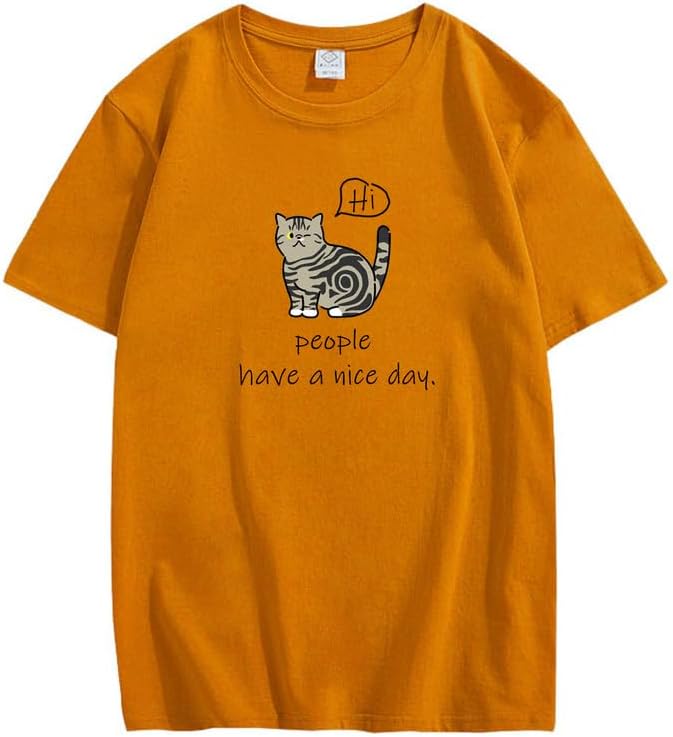 CORIRESHA Adolescente Lindo Gato Cuello Redondo Manga Corta Casual Letra Personalizada Camiseta