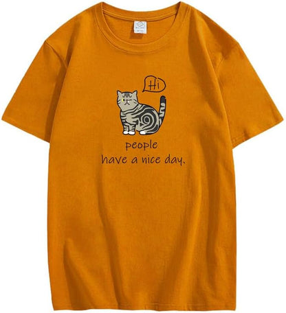 CORIRESHA Adolescente Lindo Gato Cuello Redondo Manga Corta Casual Letra Personalizada Camiseta