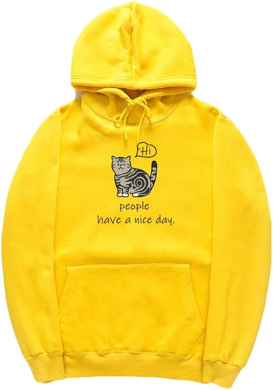 CORIRESHA Sudadera con capucha de gato lindo para adolescente, sudadera informal de manga larga con cordón y letras de algodón