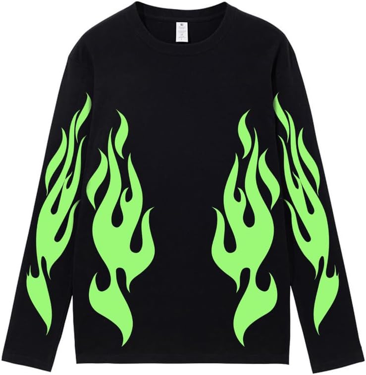 CORIRESHA Teen Fashion Flame Pattern Crewneck Long Sleeve Y2K Fall T-Shirt Top