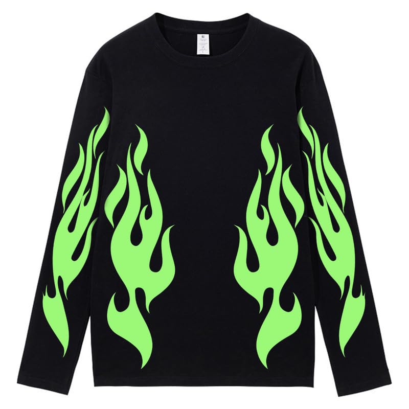 CORIRESHA Teen Fashion Flame Pattern Crewneck Long Sleeve Y2K Fall T-Shirt Top