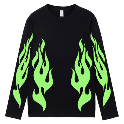 CORIRESHA Adolescente Moda Llama Patrón Cuello Redondo Manga Larga Y2K Otoño Camiseta Top