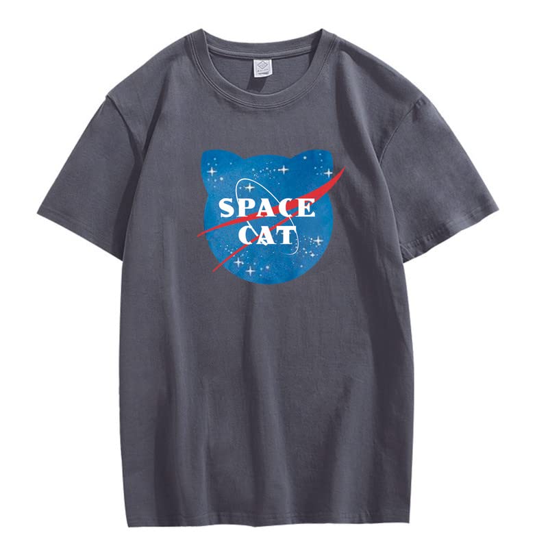 CORIRESHA Camiseta unisex de manga corta con estampado de gato espacial Kawaii