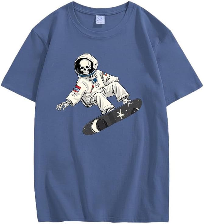 CORIRESHA Camiseta de astronauta con calavera para mujer, informal, cuello redondo, manga corta, para verano, skate