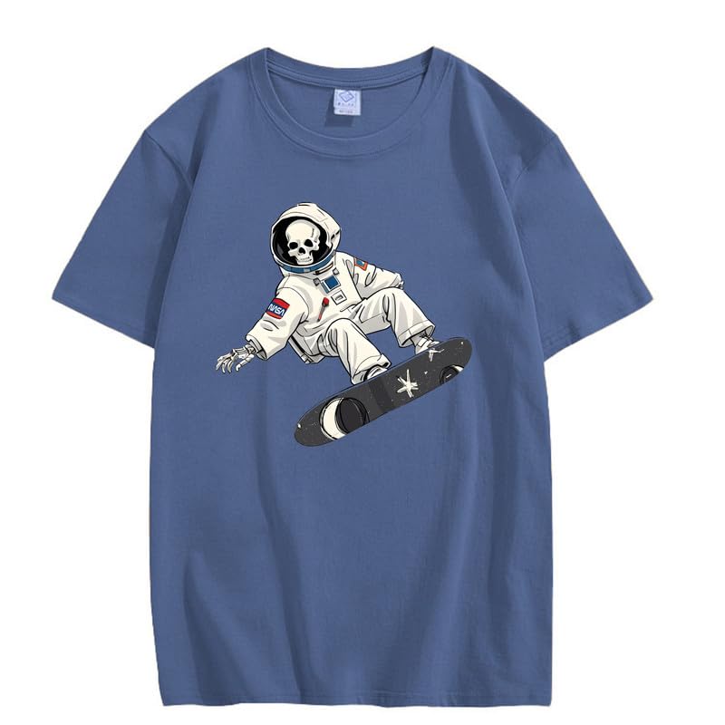 CORIRESHA Camiseta de astronauta con calavera para mujer, informal, cuello redondo, manga corta, para verano, skate