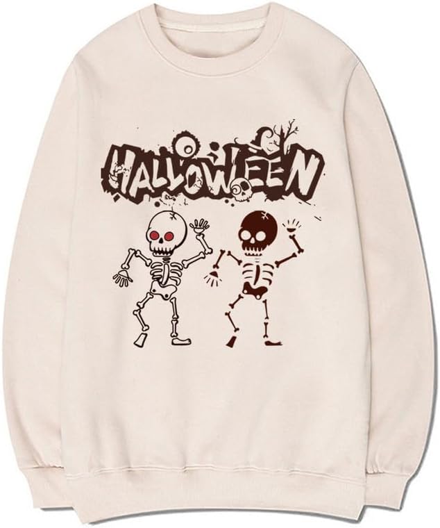 CORIRESHA Unisex Halloween Skeleton Crew Neck Long Sleeves Y2K Aesthetic Gothic Sweatshirt