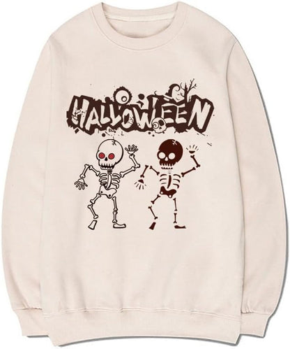 CORIRESHA Unisex Halloween Skeleton Crew Neck Long Sleeves Y2K Aesthetic Gothic Sweatshirt
