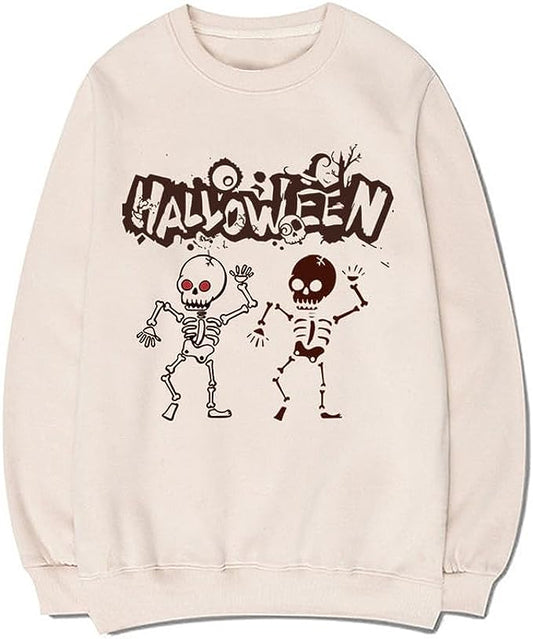 CORIRESHA Unisex Halloween Skeleton Crew Neck Long Sleeves Y2K Aesthetic Gothic Sweatshirt