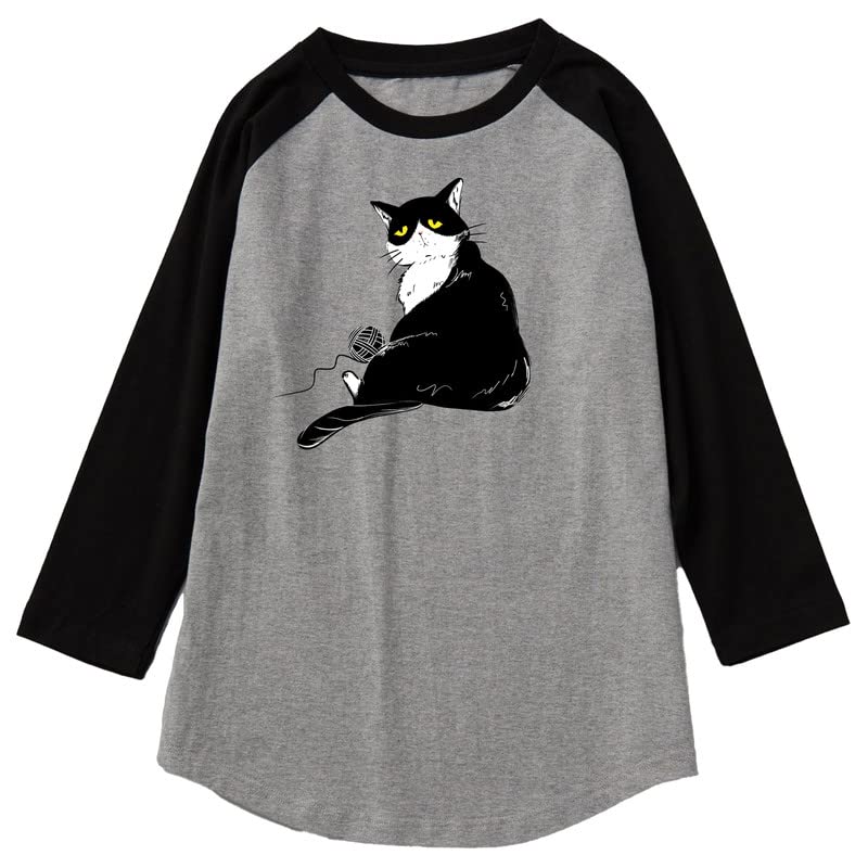 CORIRESHA Camiseta de gato lindo para hombre, mangas raglán, cuello redondo, dobladillo curvado, tops casuales