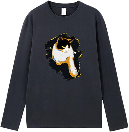 CORIRESHA Teen Cute Cat Crew Neck Long Sleeve Casual Soft Cotton T-Shirt