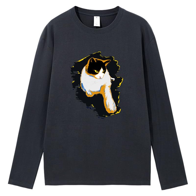 CORIRESHA Teen Cute Cat Crew Neck Long Sleeve Casual Soft Cotton T-Shirt