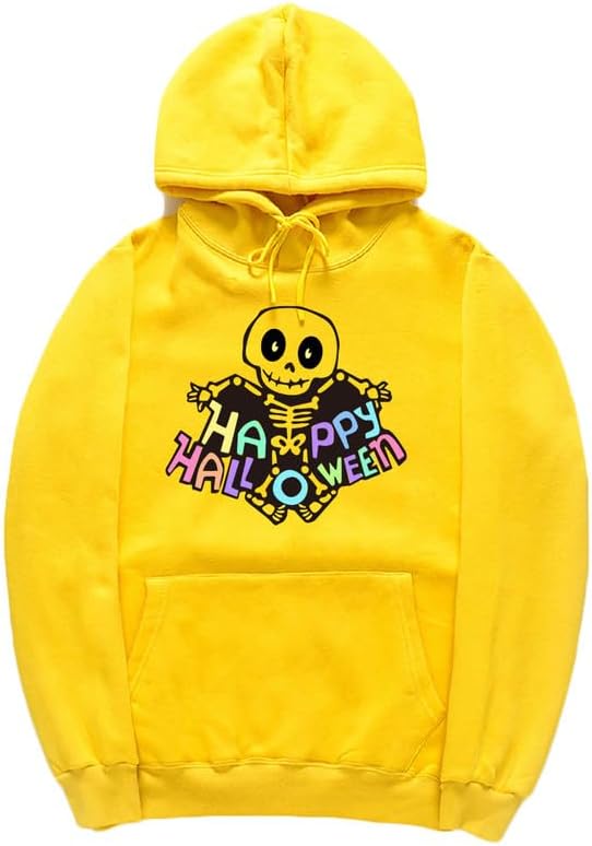 CORIRESHA Women's Teen Halloween Skeleton Hoodie Long Sleeve Drawstring Pocket Letters Sweatshirt