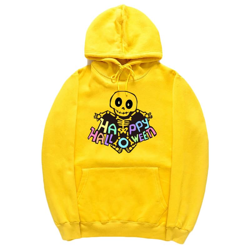 CORIRESHA Sudadera con capucha de esqueleto de Halloween para mujer, manga larga, con cordón y letras de bolsillo