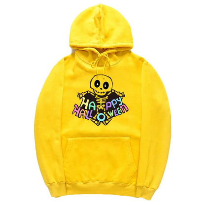 CORIRESHA Sudadera con capucha de esqueleto de Halloween para mujer, manga larga, con cordón y letras de bolsillo