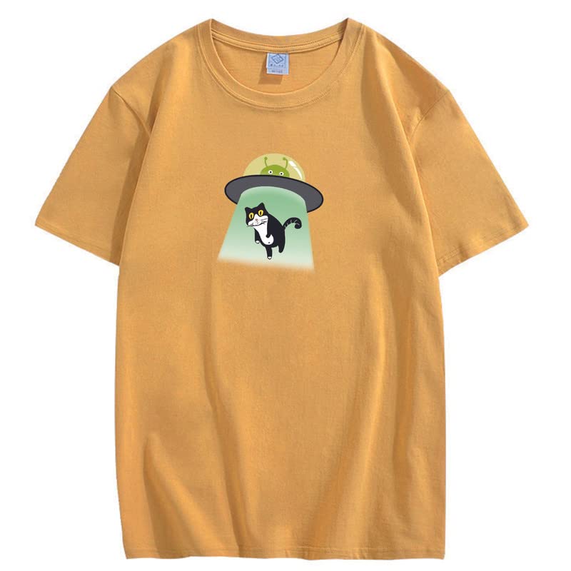 CORIRESHA Alien Spaceship Abduction Cat Vintage Unisex Funny Space T-Shirt