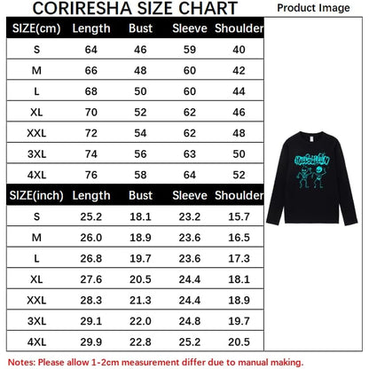 CORIRESHA Teen Halloween Skeleton Crewneck Long Sleeve Y2K Aesthetic Gothic T-Shirt