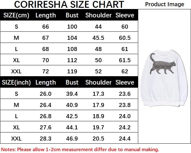 CORIRESHA Spotted Cat Crewneck Long Sleeve Cotton Cute Animal Pullover Sweatshirt