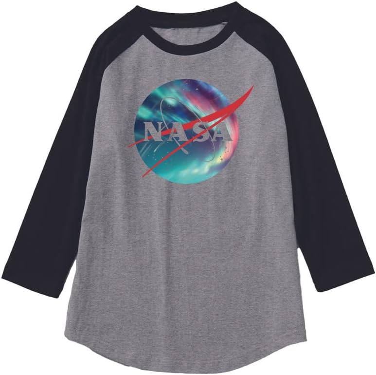 CORIRESHA Camiseta unisex de algodón con estampado de logotipo de la NASA y mangas raglán 3/4 con cuello redondo