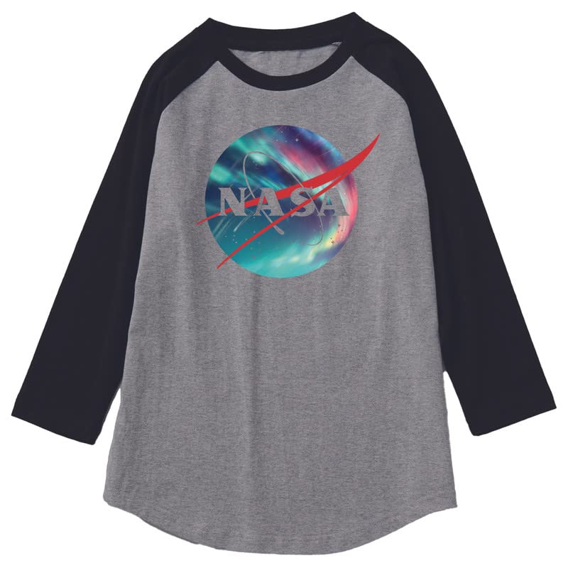 CORIRESHA Camiseta unisex de algodón con estampado de logotipo de la NASA y mangas raglán 3/4 con cuello redondo