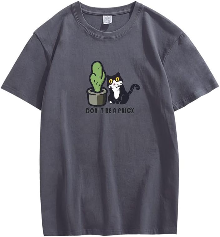 CORIRESHA Divertidos Gatos Blancos y Negros Camisetas de Cactus Ropa Casual de Verano para Adolescentes Kawaii