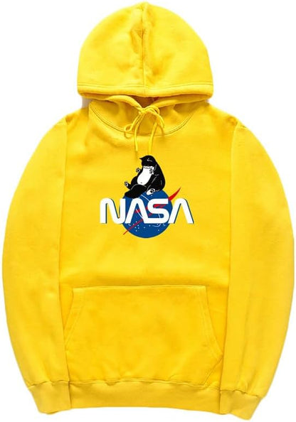 CORIRESHA Fashion NASA Print Hoodie Long Sleeve Drawstring Kangaroo Pocket Cat Sweatshirt