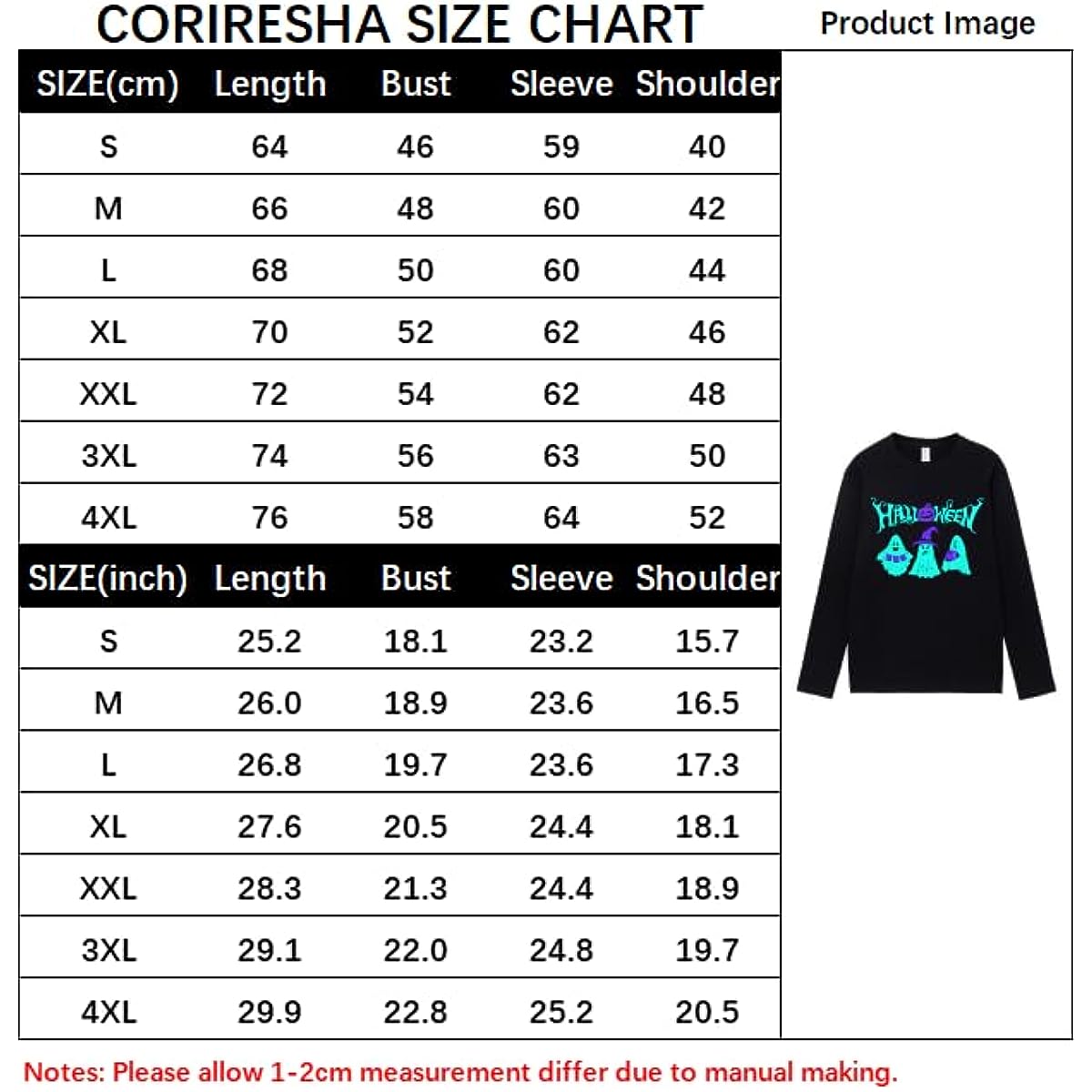 CORIRESHA Teen Ghost T-Shirt Crewneck Long Sleeve Cotton Harajuku Halloween Tops