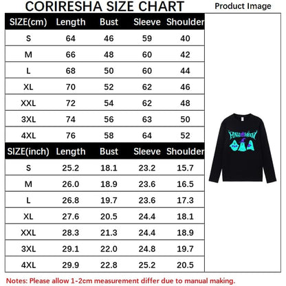 CORIRESHA Teen Ghost T-Shirt Crewneck Long Sleeve Cotton Harajuku Halloween Tops