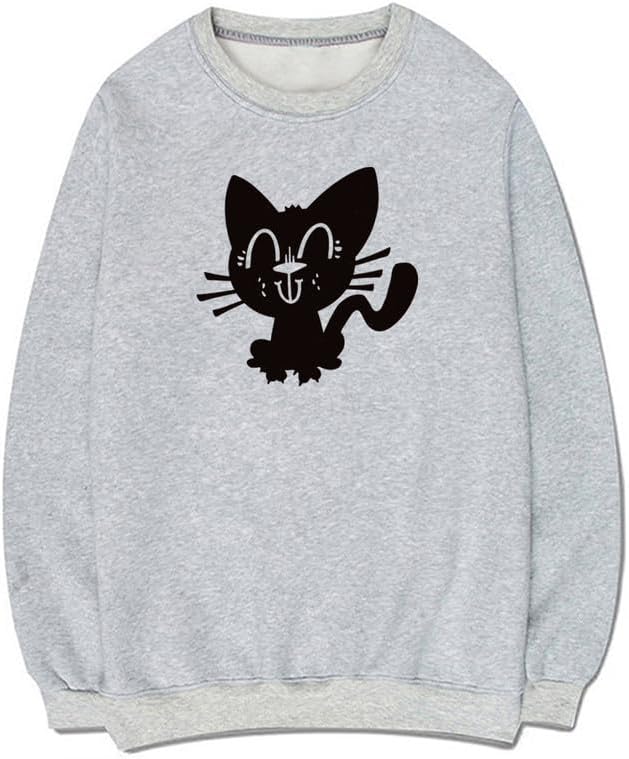 CORIRESHA Funny Black Cat Sweatshirt Crewneck Long Sleeve Cotton Basic Pullover