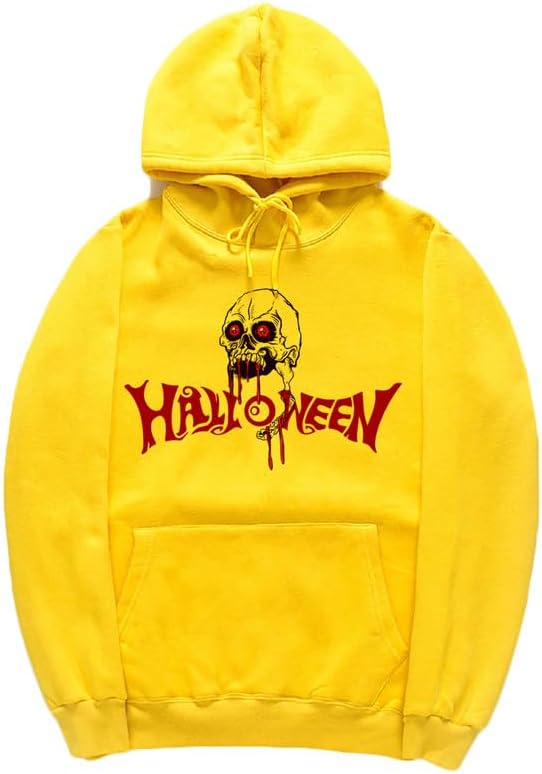 CORIRESHA Halloween Skull Hoodie Long Sleeve Drawstring Cotton Unisex Bloodstained Sweatshirt