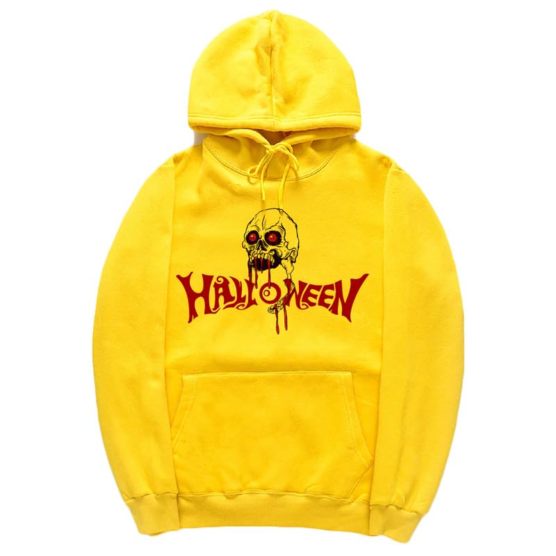 CORIRESHA Halloween Skull Hoodie Long Sleeve Drawstring Cotton Unisex Bloodstained Sweatshirt