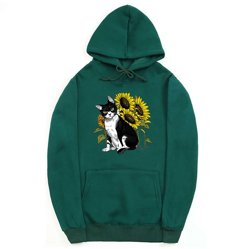 CORIRESHA Lindo Gato Sudadera con capucha Casual Manga Larga Cordón Girasol Sudadera