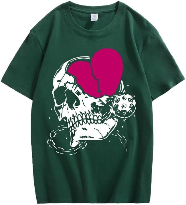 CORIRESHA Adolescente Lindo Corazón Cuello Redondo Manga Corta Casual Verano Algodón Calavera Camiseta